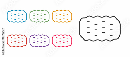 Set line Sponge icon isolated on white background. Wisp of bast for washing dishes. Cleaning service logo. Set icons colorful. Vector