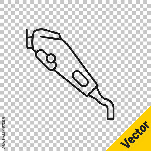 Black line Electrical hair clipper or shaver icon isolated on transparent background. Barbershop symbol. Vector