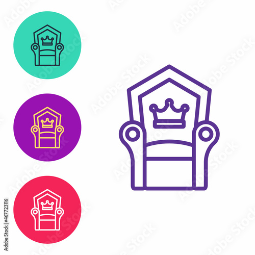 Set line Medieval throne icon isolated on white background. Set icons colorful. Vector