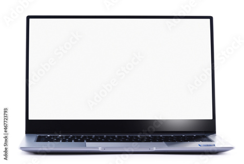 A laptop computer with an empty screen isolated on white