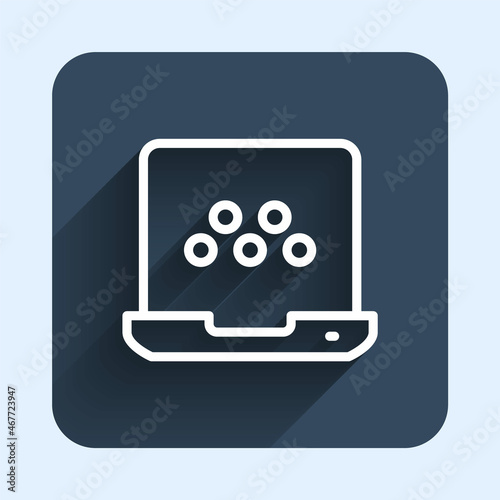 White line Taxi mobile app icon isolated with long shadow background. Mobile application taxi. Blue square button. Vector