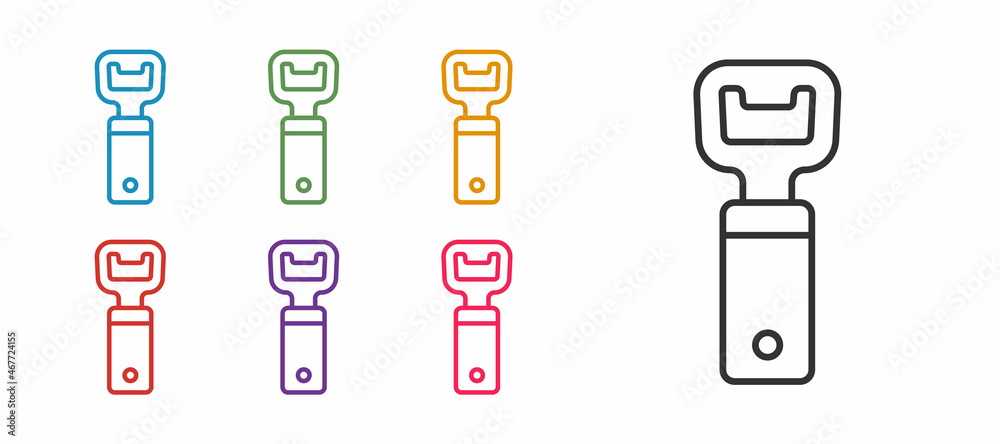 Set line Bottle opener icon isolated on white background. Set icons colorful. Vector Set line Bottle opener icon isolated on white background. Set icons colorful. Vector