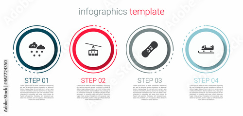 Set Cloud with snow, Cable car, Snowboard and Sled. Business infographic template. Vector