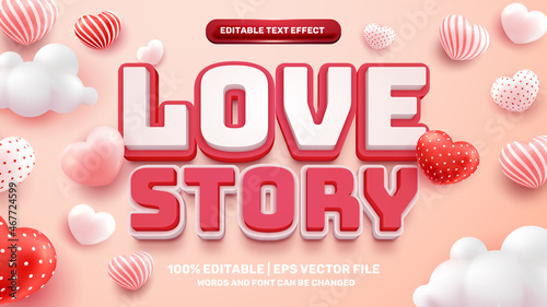 love story editable text effect with 3d love heart shape