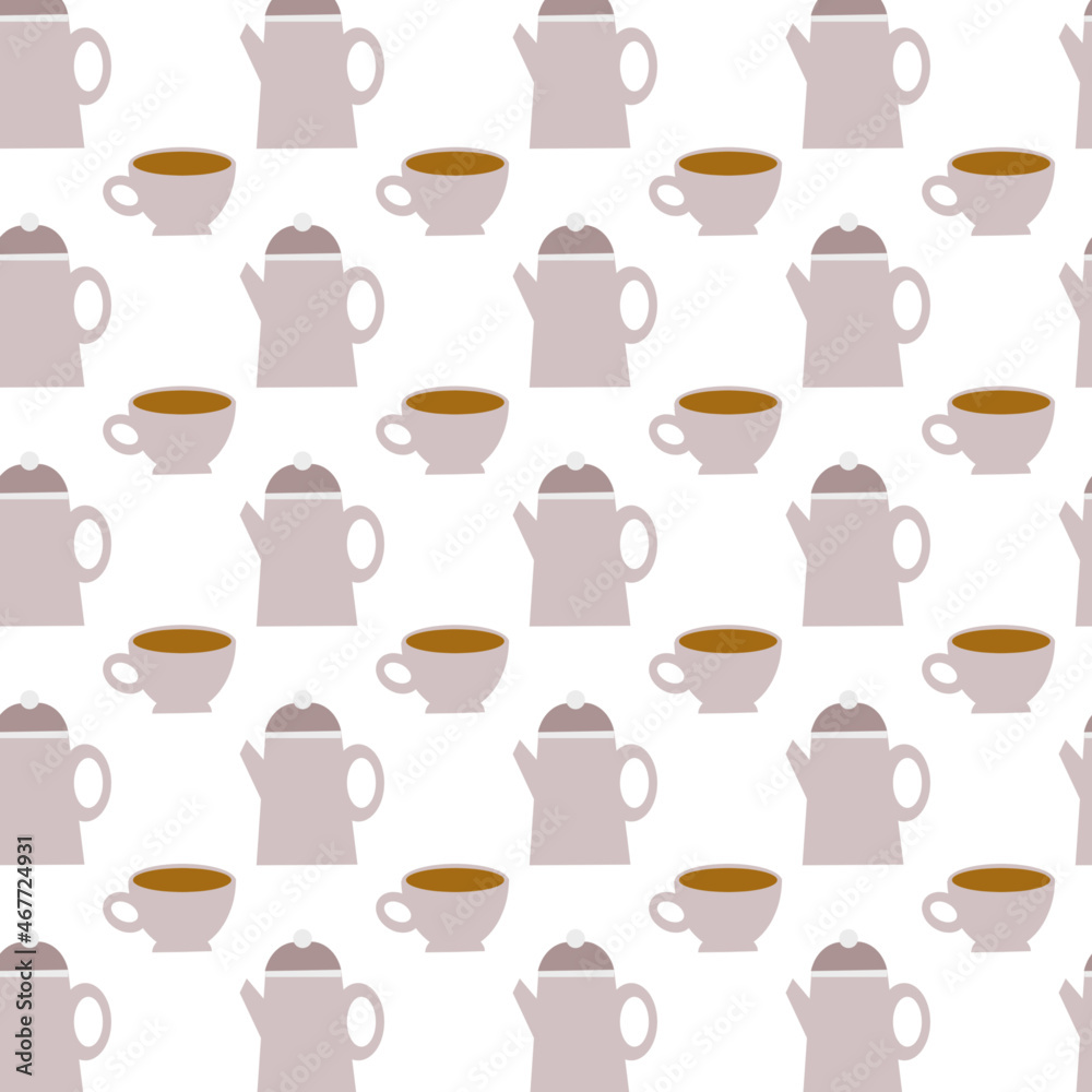 Seamless pattern with a coffee pot and a cup on a light background Seamless pattern with a coffee pot and a cup on a light background