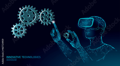 Computer service repair help business concept. Fatal computer system crash. Software error bug data lost. 3D laptop virus attack virtual reality glasses vector illustration