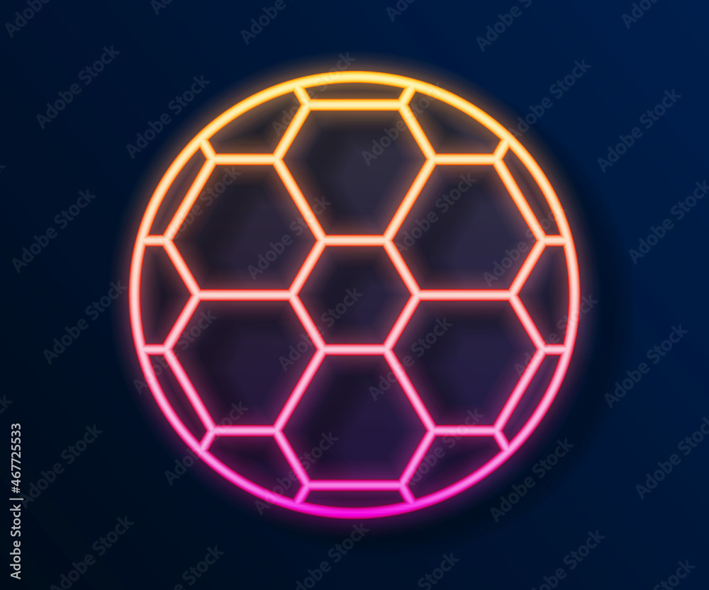 Naklejka premium Glowing neon line Soccer football ball icon isolated on black background. Sport equipment. Vector