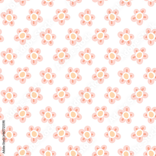 Wallpaper Mural Sweet cute pink hand-drawn seamless floral pattern on white background Torontodigital.ca