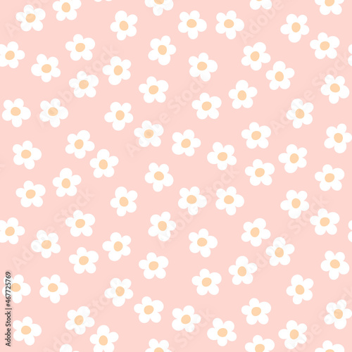 Sweet cute pink hand-drawn seamless floral pattern on pink background