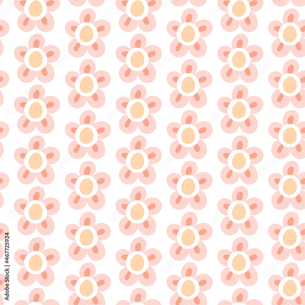 Sweet cute pink hand-drawn seamless floral pattern on white background Sweet cute pink hand-drawn seamless floral pattern on white background