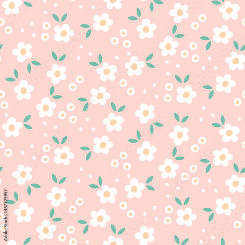 Sweet cute pink hand-drawn seamless floral pattern on pink background
