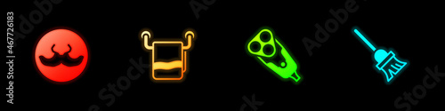 Set Mustache, Towel on hanger, Electric razor blade and Mop icon. Vector
