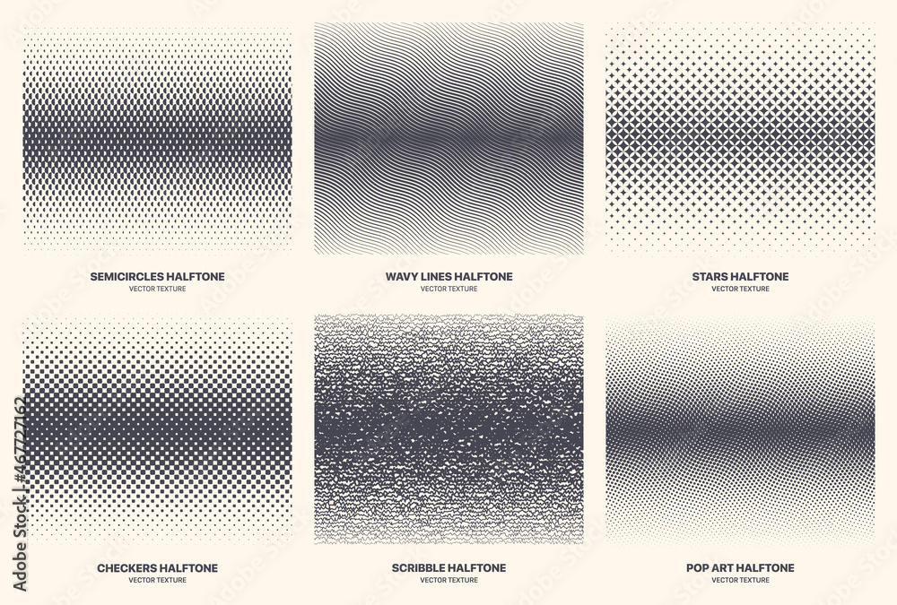 Different Variations Modern Halftone Patterns Vector Geometric Texture ...