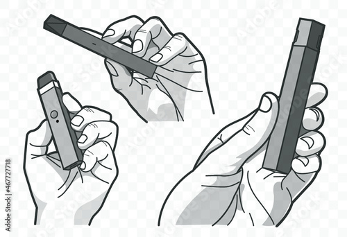 Electronic Cigarette. IQOS heated tobacco. Pod mod and vape. Evaporation smoke systems, Smoking with device.