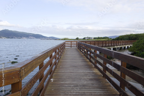 Pier on S  o Jos   beach in the State of Santa Catarina overlooking Florian  polis