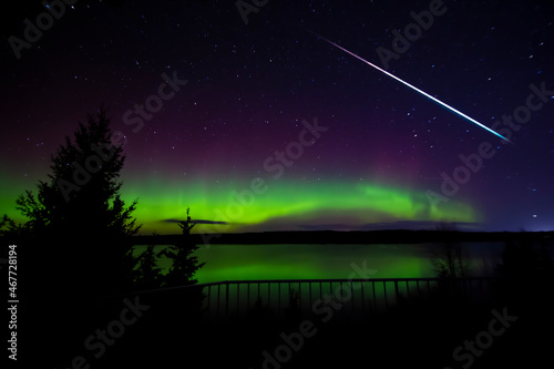 Northern Lights over Alberta with shooting star