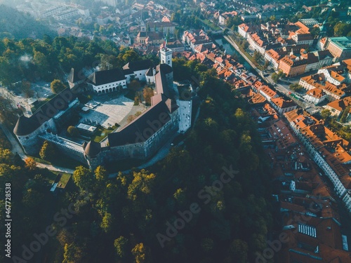 Drone views of Ljubljana Castle in Slovenia photo