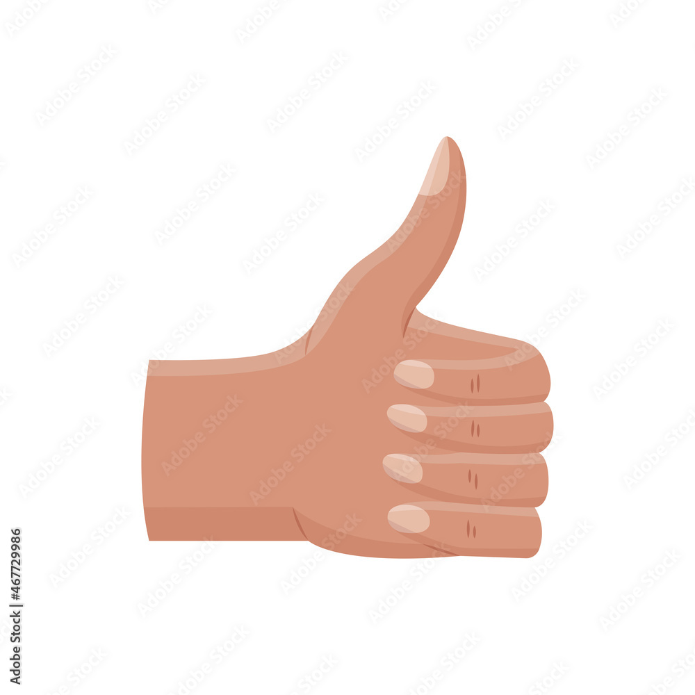 Vector illustration of a gesture sign - thumbs up, recommendation. Flat woman hand Vector illustration of a gesture sign - thumbs up, recommendation. Flat woman hand