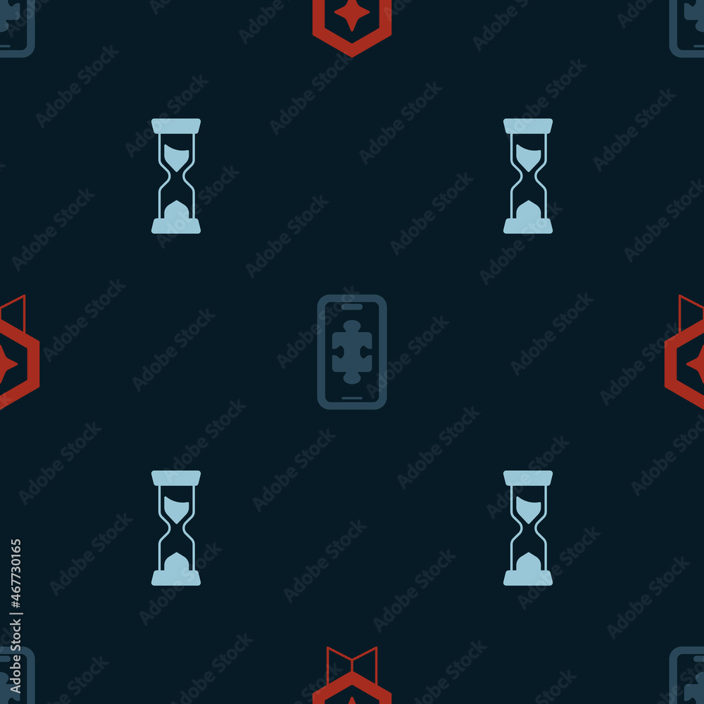 Set Game rating with medal, Mobile gaming and Old hourglass on seamless pattern. Vector Set Game rating with medal, Mobile gaming and Old hourglass on seamless pattern. Vector