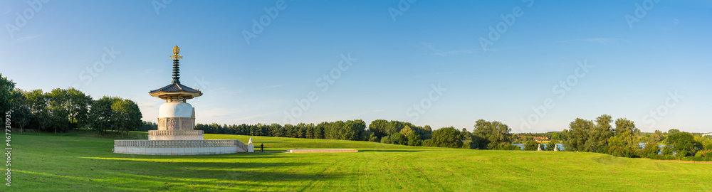 Fototapeta premium Sunset panorama of peace pagoda at Willen Park in Milton Keynes. England