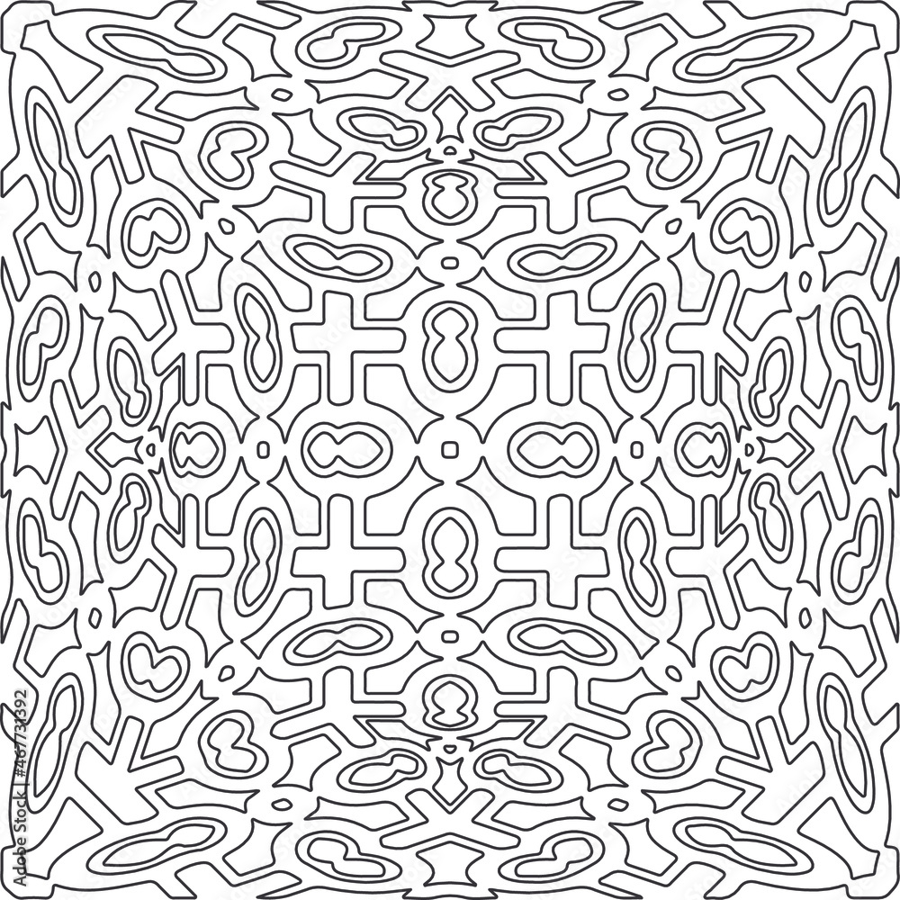Vector pattern with symmetrical elements . Repeating geometric tiles from striped elements.large black pattern .
