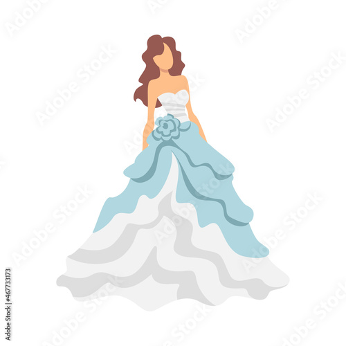 Bride in White Wedding Dress Standing as Newlywed or Just Married Female Vector Illustration