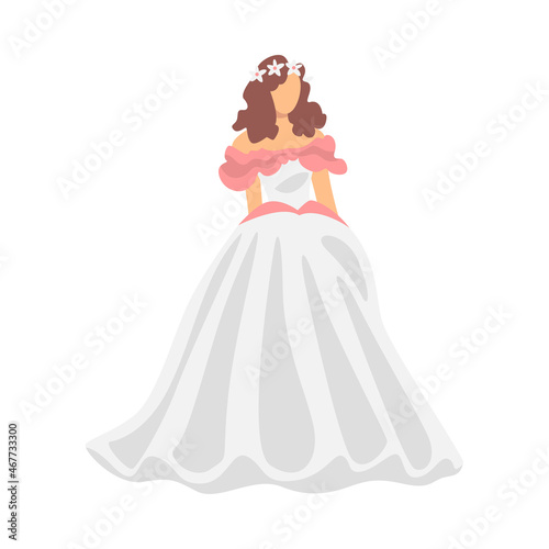 Bride in White Wedding Dress Standing as Newlywed or Just Married Female Vector Illustration