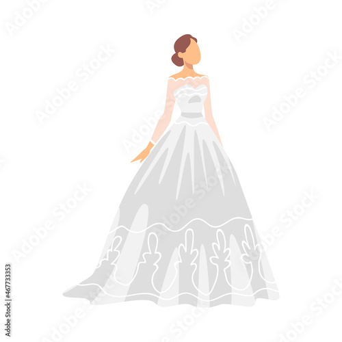 Bride in White Wedding Dress Standing as Newlywed or Just Married Female Vector Illustration