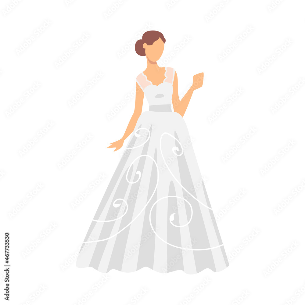 Bride in White Wedding Dress Standing as Newlywed or Just Married Female Vector Illustration Bride in White Wedding Dress Standing as Newlywed or Just Married Female Vector Illustration