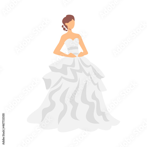Bride in White Wedding Dress Standing as Newlywed or Just Married Female Vector Illustration