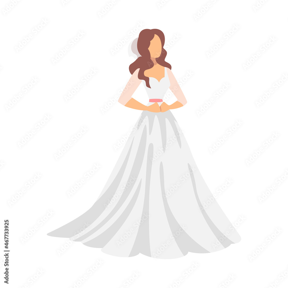 Bride in White Wedding Dress and Veil Standing as Newlywed or Just Married Female Vector Illustration Bride in White Wedding Dress and Veil Standing as Newlywed or Just Married Female Vector Illustration