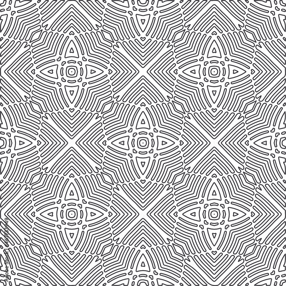 Fototapeta premium Vector pattern with symmetrical elements . Repeating geometric tiles from striped elements.large black pattern .