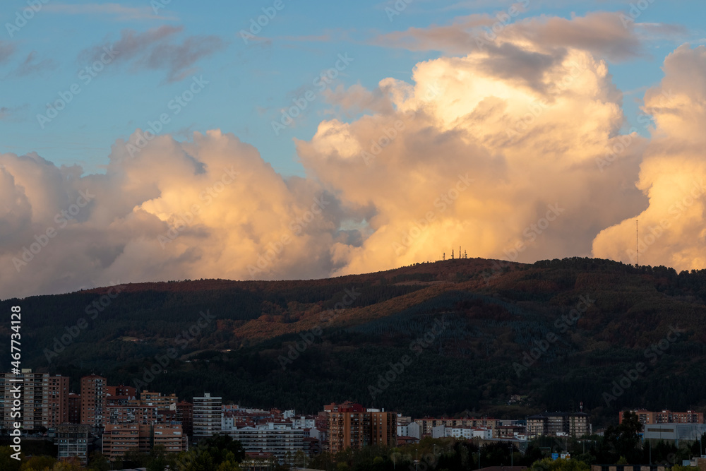Basauri city in the Basque country at sunset