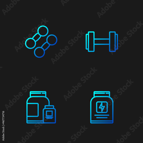 Set line Sports nutrition, , Dumbbell and . Gradient color icons. Vector