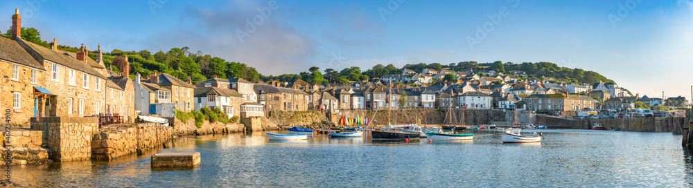 Mousehole harbour panorama near Penzance in Cornwall. United Kingdom