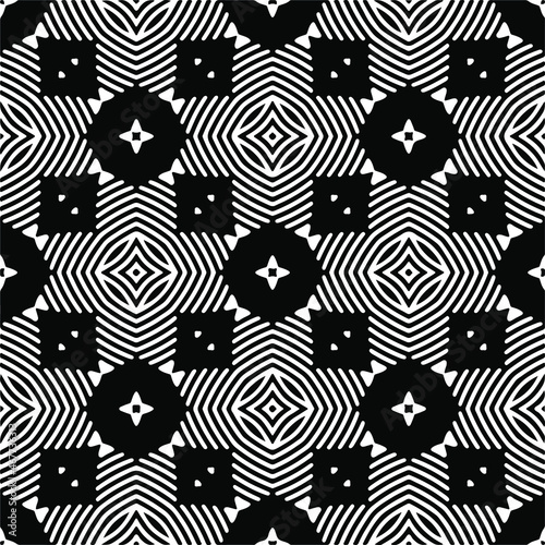 Vector seamless pattern. Modern stylish texture. Composition from regularly repeating geometrical elements. Vector illustrations. Black and white pattern.