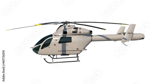 Helicopter 3- Lateral view white background 3D Rendering Ilustracion 3D