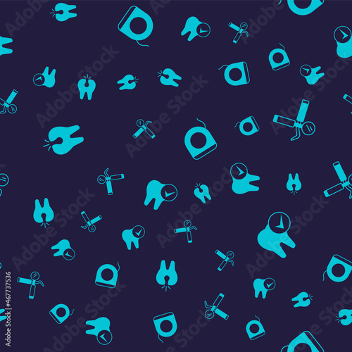 Set Broken tooth, Dental mirror and probe, floss and Tooth on seamless pattern. Vector
