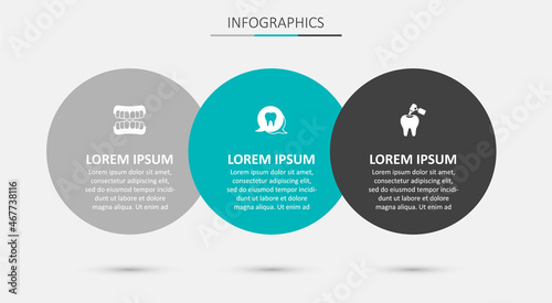 Set Tooth, Dentures model and with caries and drill. Business infographic template. Vector