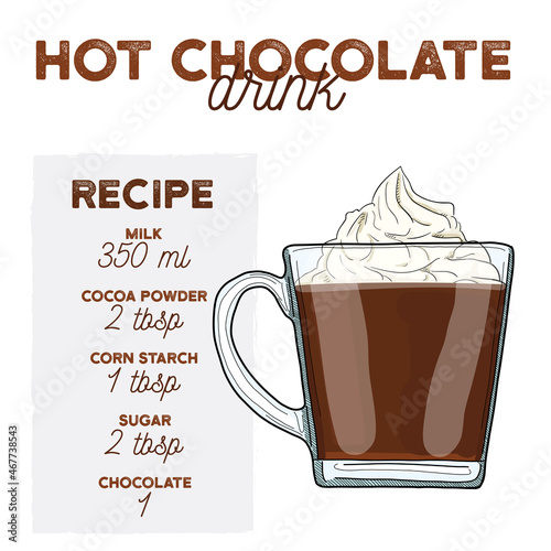 Hot Chocolate Cocktail Illustration Recipe Drink with Ingredients