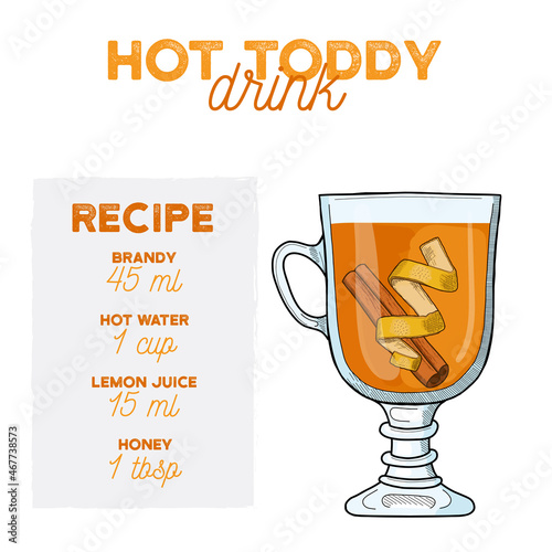Hot Toddy Cocktail Illustration Recipe Drink with Ingredients