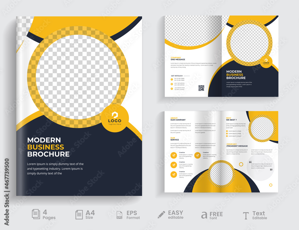 4 pages clean & minimal multipurpose bifold brochure design or corporate company brochure design.fully organized & editable brochure template design.