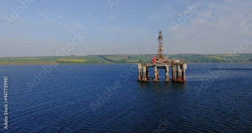 Aerial view of Oil Rig at Cromarty Firth in Invergordon, Scotland, UK photo