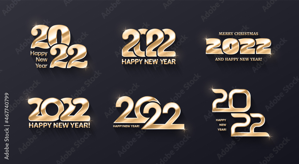 2022 Happy New Year Premium Golden Logo Vector Different 3D Text Design ...