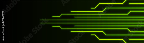 Glowing green neon circuit board lines abstract banner design. Technology vector background