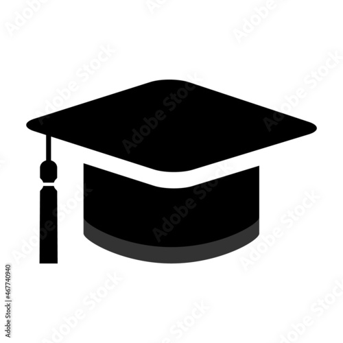 Cap, hat symbol isolated on white background. Graduate education illustration vector icon, success web button