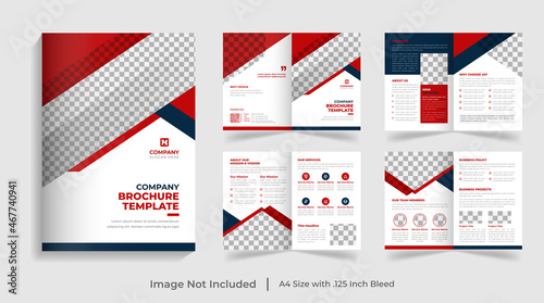 Corporate modern bi fold brochure template and company profile with creative shapes annual report design ,Multipurpose editable template
