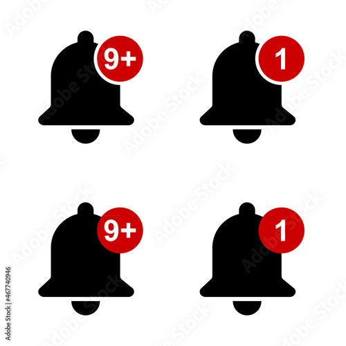 Set of bell alert icon isolated on white background, black alarm vector illustration symbol, ring web signal