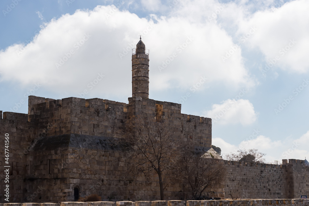 tower and walls of the old city of jerusalem