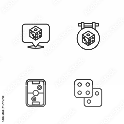 Set line Game dice, Air hockey table, and icon. Vector